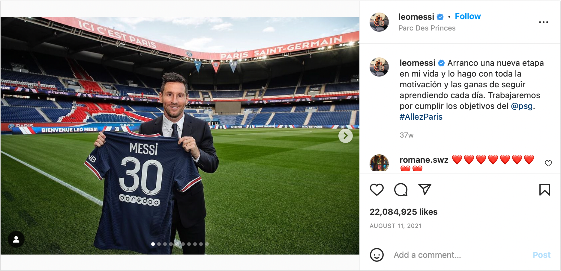 Leo Messi Instagram storytelling example
